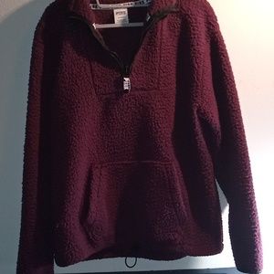 PINK by Victoria’s Secret Women's Burgundy Sherpa Pullover Sweater SIZE SMALL